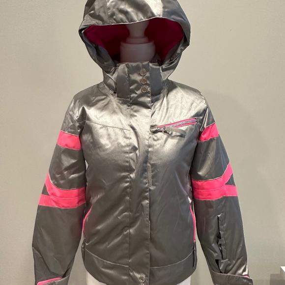 Spyder Girls Silver & Pink Ski Jacket Size 12 Youth - Picture 1 of 6